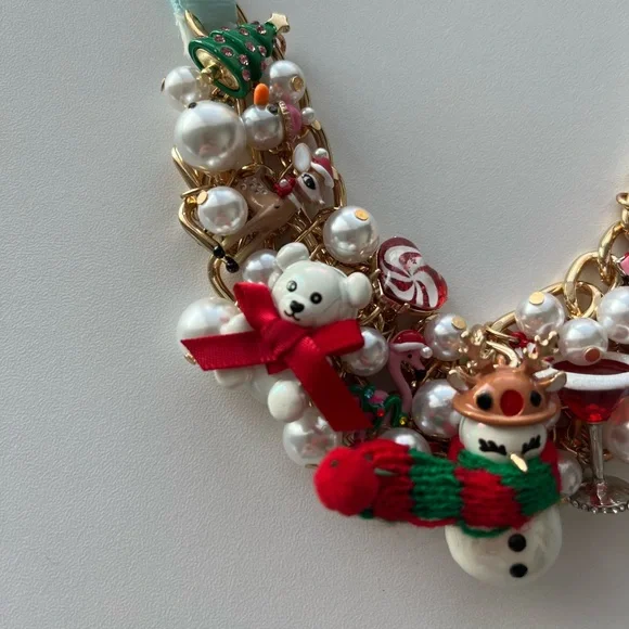 Betsey Johnson Holiday Bauble Bib Christmas Charm Necklace New - Picture 3 of 5